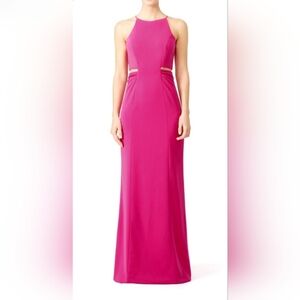 Badgley Mischka Keena Vibrant Pink Maxi Dress Cut Out Gown Size 6